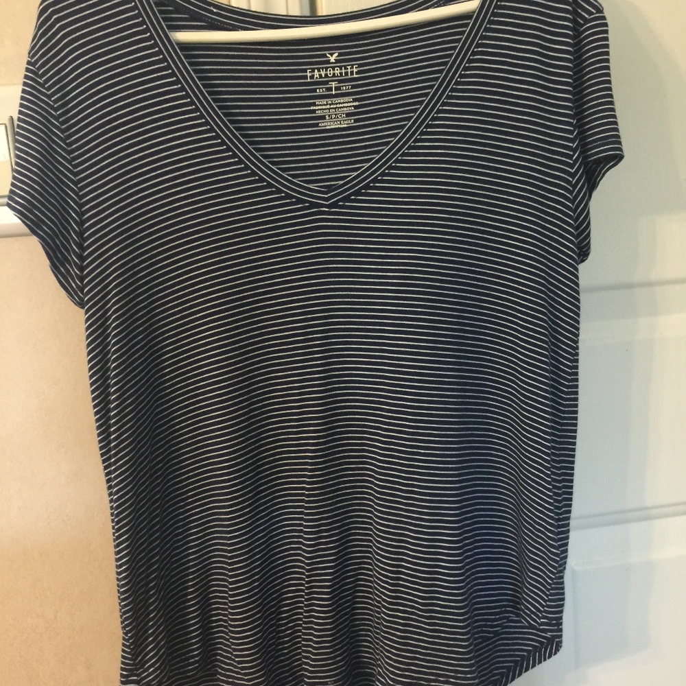American Eagle Blue and White Striped Blouse